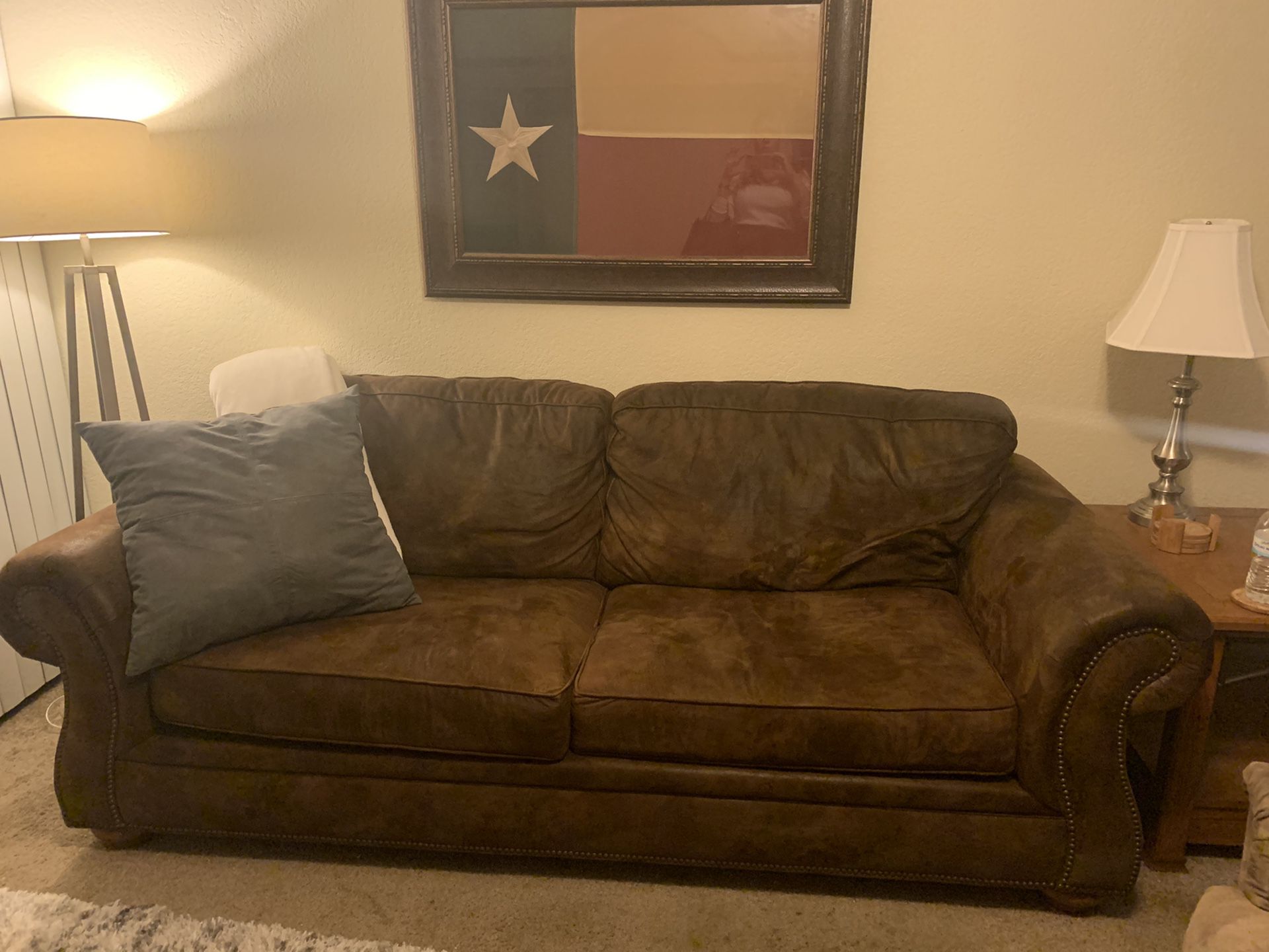 FREE!! Entertainment center, sleeper sofa with Sealy mattress hardly used, two sets of queen mattresses and box springs,