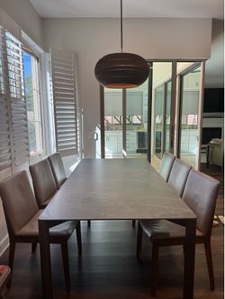 CB2 Stone Dining Table + 6 Leather Dining Chairs
