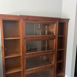 Vintage Lawyer Bookcase / Wood Display Cabinet with Glass Doors