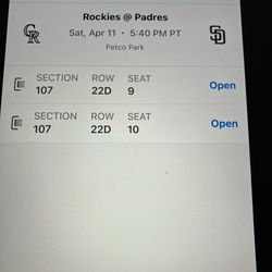 2 PADRES/ ROCKIES TICKETS, SATURDAY, 4/11, SEC 107, ROW 22D