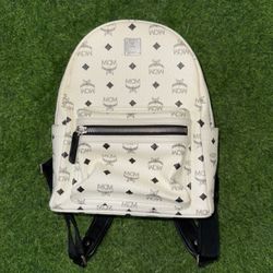 Authentic MCM White/Black Small vintage collectible Coated Canvas backpack