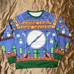 Nintendo Super Mario world adult size SMALL long sleeve pullover sweatshirt all