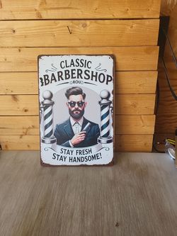 Classic Barbershop Vintage Metal Sign 8"x12"