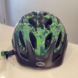Bell Axle Youth Bike Helmet In Green Pixels Pattern W/ Visor 