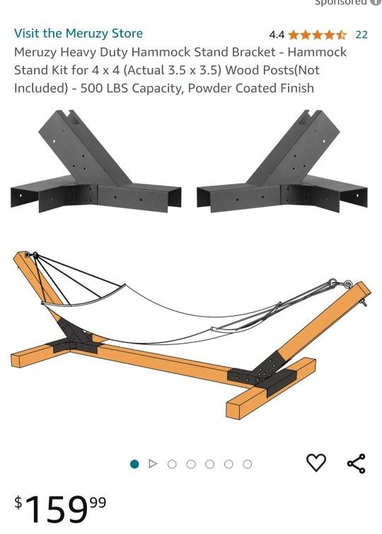 Meruzy Heavy Duty Hammock Stand Bracket - Hammock
Stand Kit for 4 x 4 (Actual 3.5 x 3.5) Wood Posts(Not
Included) - 500 LBS Capacity, Powder Coated Fi