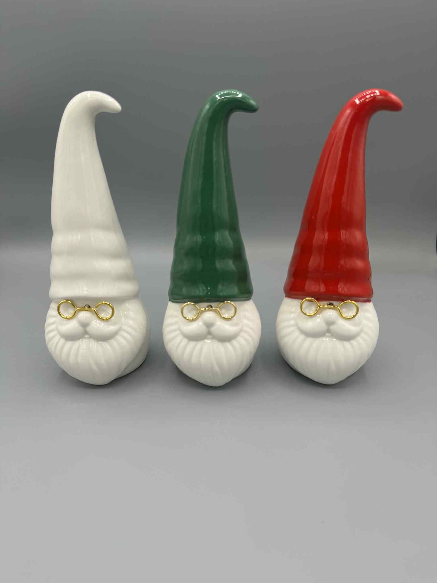 NIB Ceramic Santa Gnomes with Glasses, Set of 3
