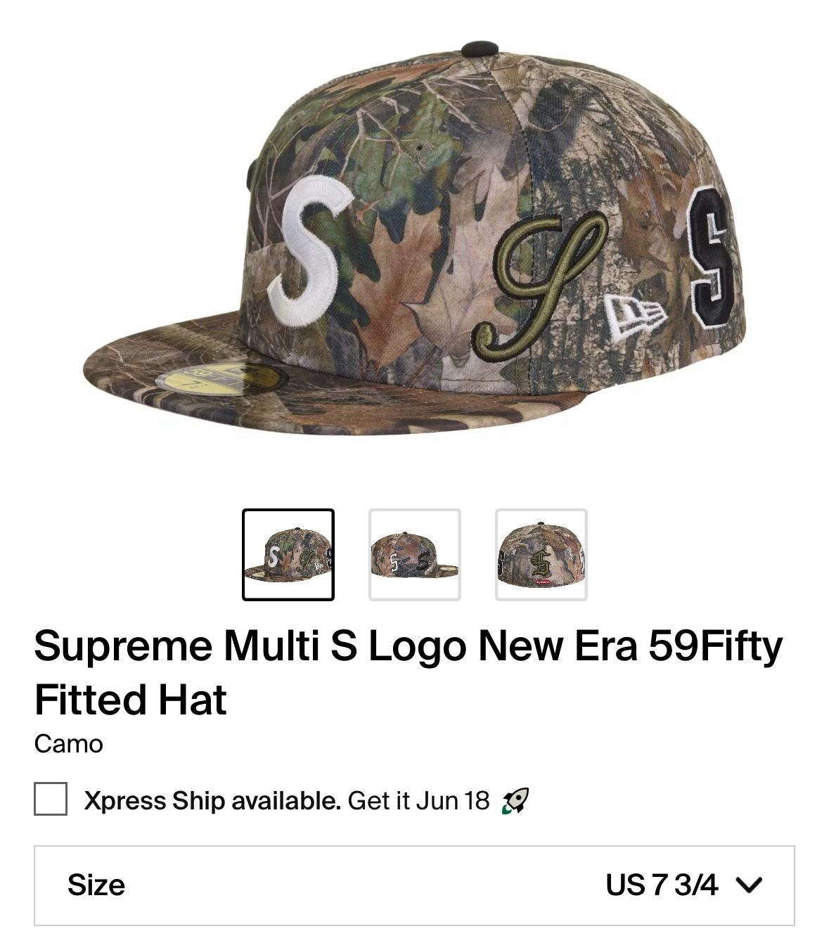 Supreme Multi S Logo New Era 59Fifty Fitted Hat Camo Size 7 3/4 $120