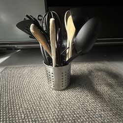 Kitchen Utensil Set with Holder – Stainless Steel