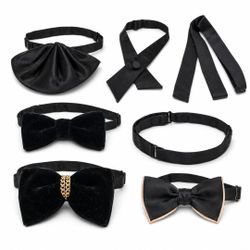 Collection of 7 Black Bow Ties in a Variety of Formal and Vintage Styles