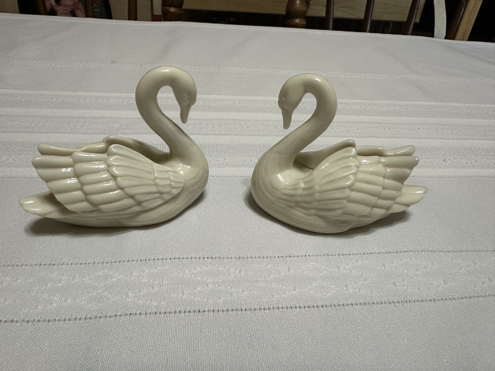 Pair Of Lenox Porcelain Swan Place Card Holders
