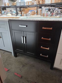 36" Black Single Sink Bathroom Vanity with Marble Top