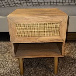 Oak Rattan Nightstand 