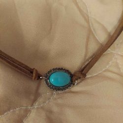 Faux Turquoise Suede Choker Necklace Southwestern Costume Jewelry