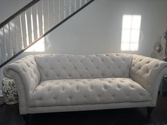 Sofa Set Button Tufted Off White/Creme