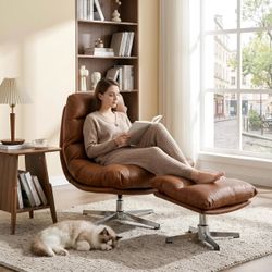 Faux leather lounge chair w/ footrest