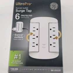 GE 6-Outlet Extender, Surge Protector, Swivel Side Access, Wall Tap Adapter, 3-P