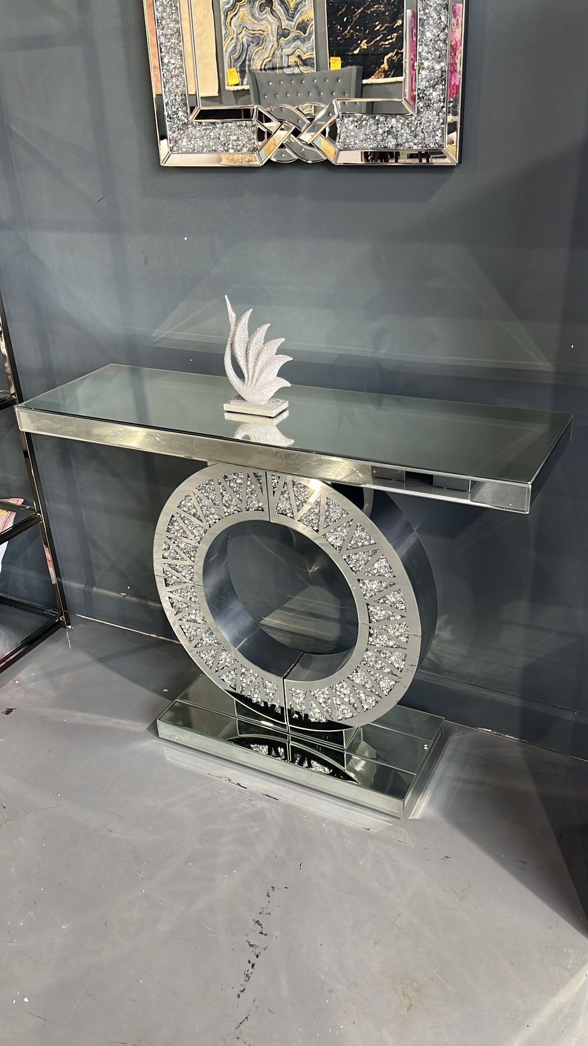 CONSOLE TABLE 40"  Inch Diamond Inlaid Mirror