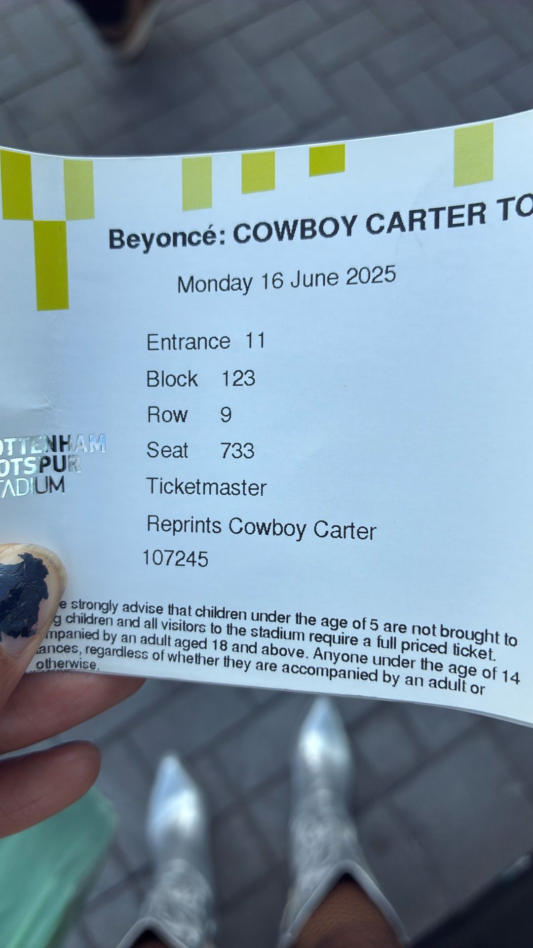 Beyoncé Cowboy Carter Two Tickets Tottenham Hotspur Tonite