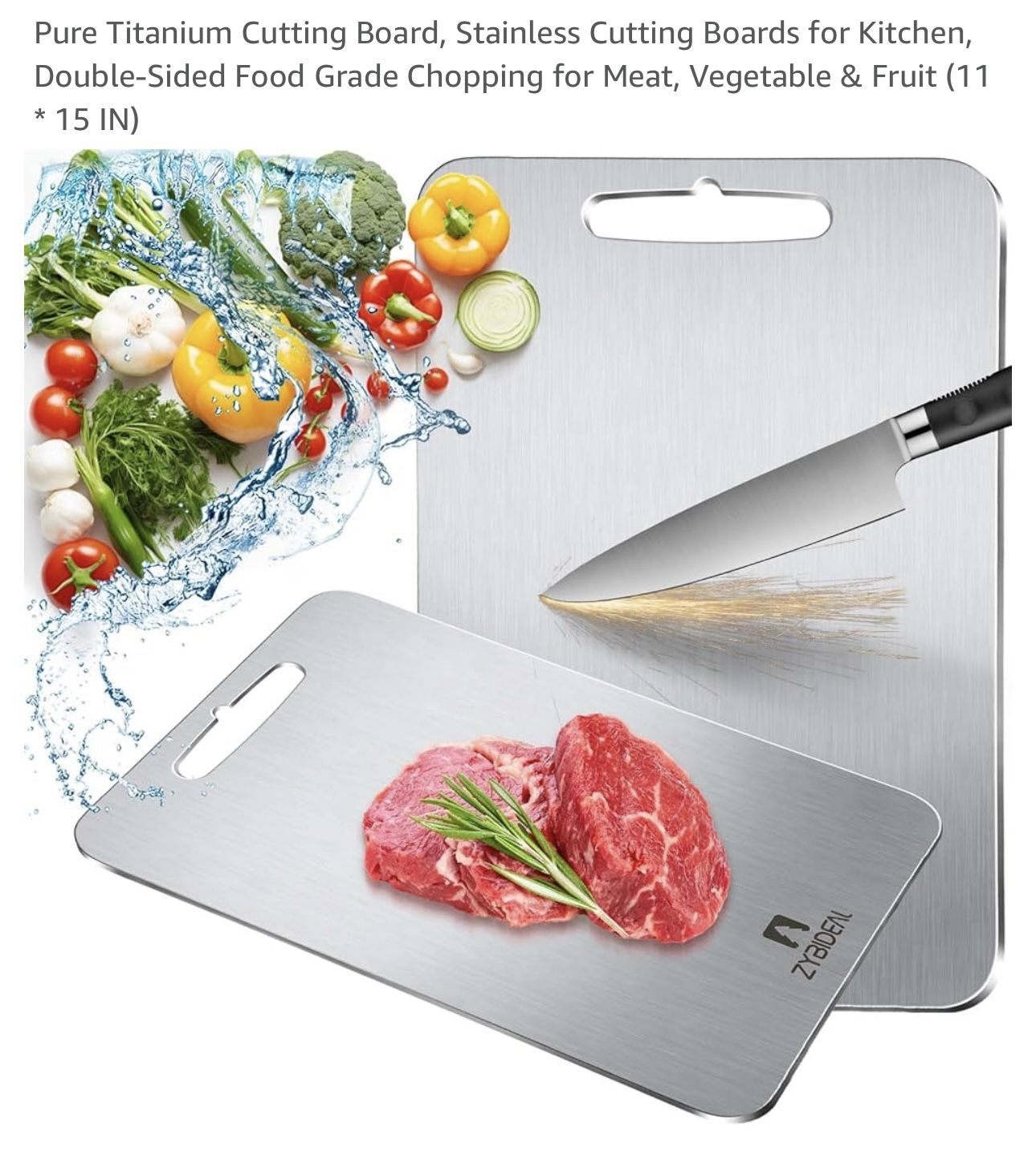 Zybideal Pure Titanium Cutting Board, Stainless Cutting Boards for Kitchen, Double-Sided Food Grade Chopping for Meat, Vegetable & Fruit (11 * 15 IN)