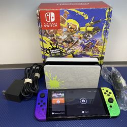 NINTENDO HEG-001 OLED SPLATOON 3 SPECIAL EDITION W/ CHARGER, DOCKING STATION AND BOX