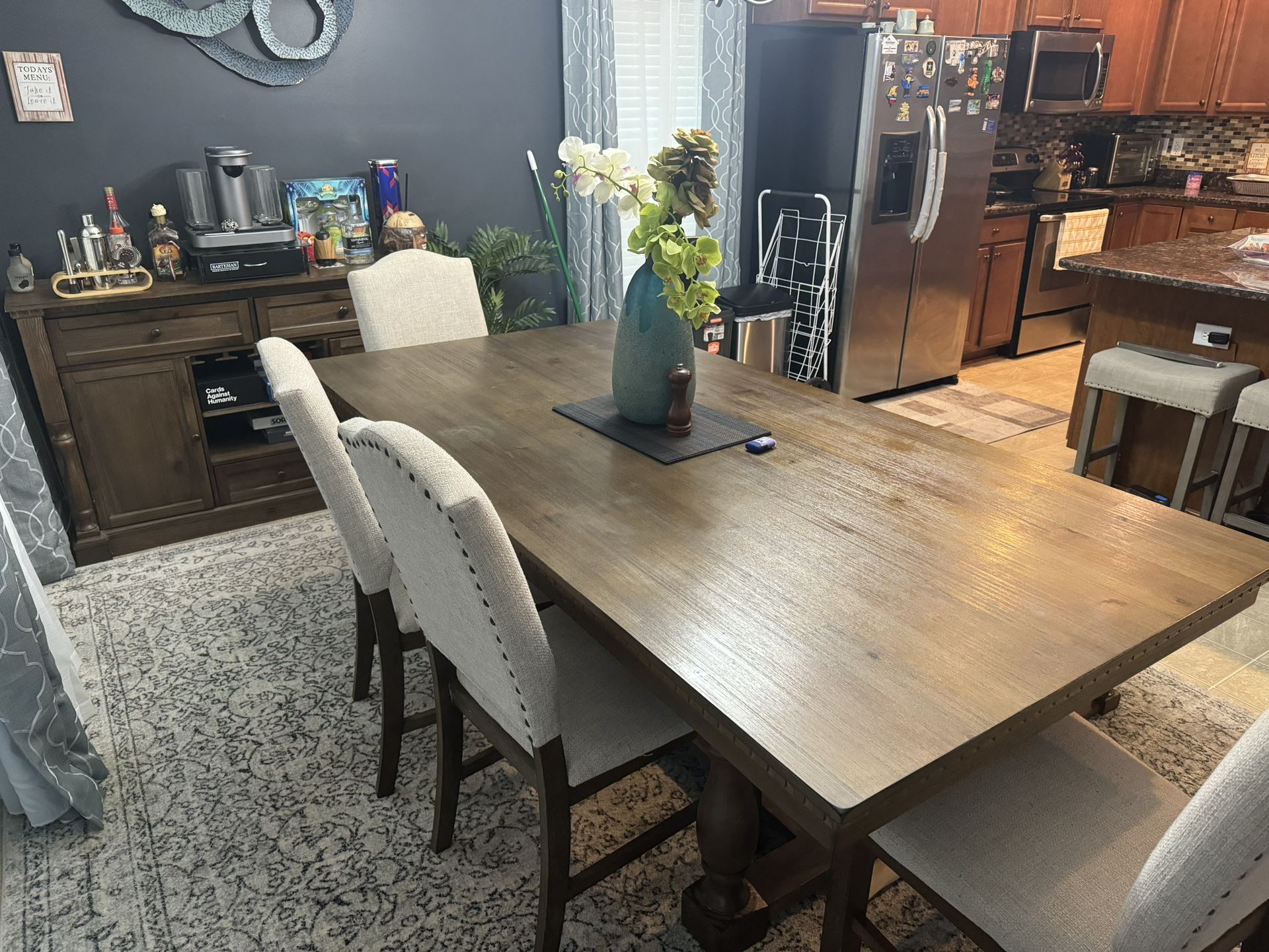 Seven Seat Dining Room Table w/ Serving Table