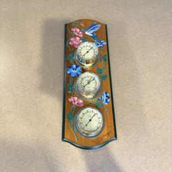 Vintage J.C. Walden Weather Station Hummingbird Hand Painted Nature 1994 Signed