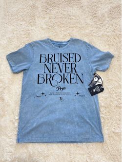 Prps “Bruised Never Broken” Washed Vintage Blue Tee for summer, Size Medium Brand New