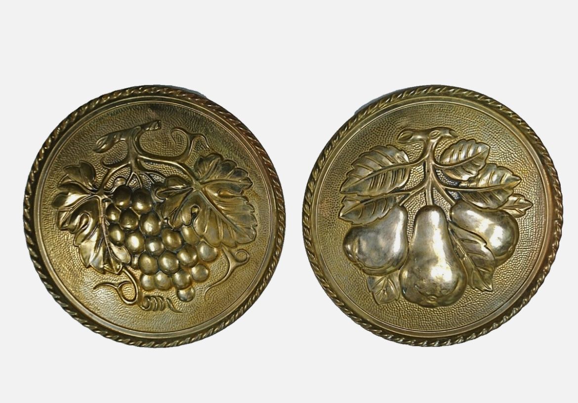 Pair Of Brass Fruit Wall Plaques