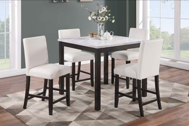 5-pc Counter Height dining table set white faux marble table top