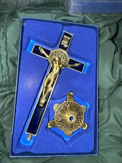 St. Benedict Medal Corpus 8” Crucifix - Blue Enamel