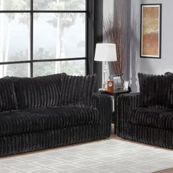 Oversized Black Velvet Fur Sofa
