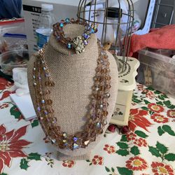Vintage Aurora Borealis Necklace And Matching Bracelet