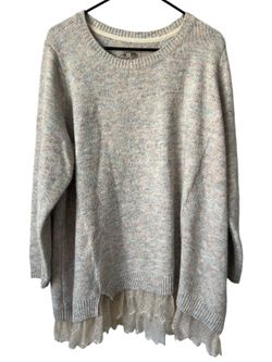 LOGO Lori Goldstein Womens 3X Multicolored Lace Hem Detail Sweater