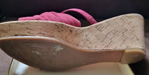 Pink Suede Cork Wedge Sandals