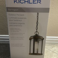 Kichler Barrington Distressed Black and Aged Wood Rustic Seeded Glass Cylinder Mini Outdoor Pendant Light