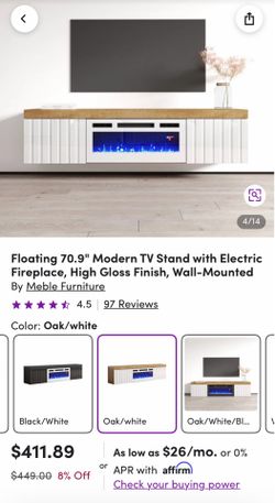 LIKE NEW - Floating 70.9" Modern TV Stand with Fire Place