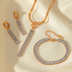 S20- 316L Stainless Steel Square White Zircon Set!
