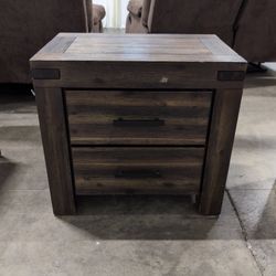 Rustic Dark Brown Wood Nightstand with Two Drawers