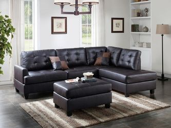 ☕️ Espresso bonded leather sectional w/ottoman ☕️ $53 down & it can be yours ! 🎯