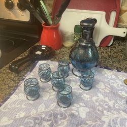 Old Style Blue Glass Canister Cups