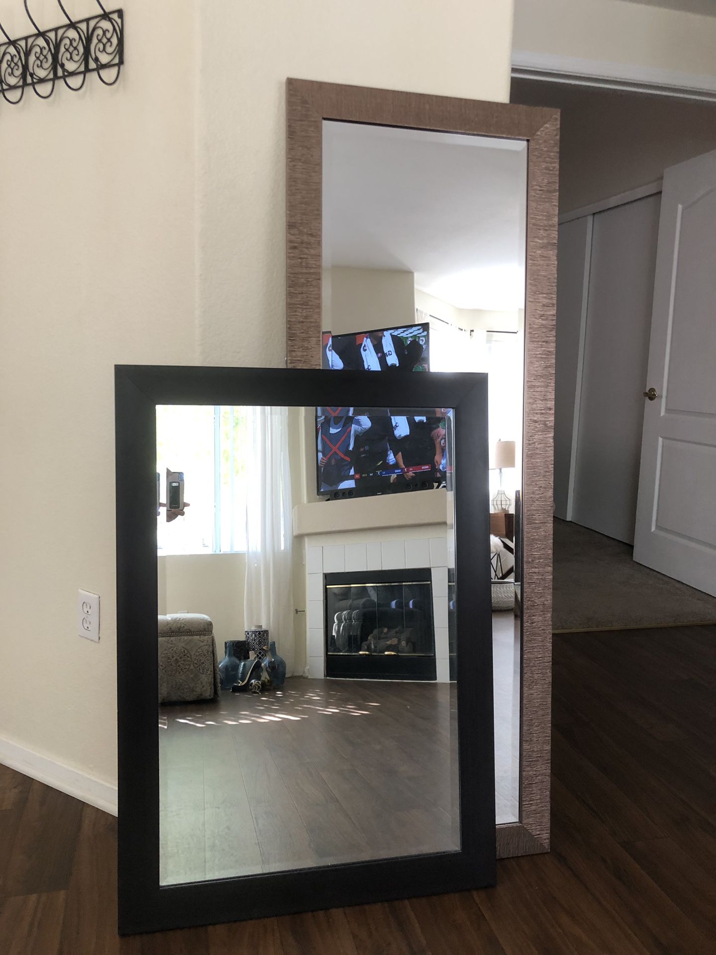 Espresso Woodgrain Wall Mirror 41”x 29” Hangs Both Ways