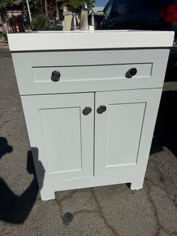 White Bathroom Vanity with Sink & Faucet