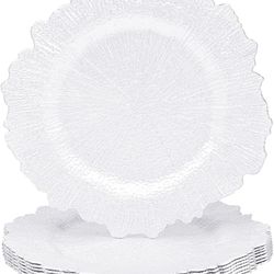 White Charger Plates Set of 8, Reef Chargers for Dinner Plate 13" Round Reef Plate Chargers, Plastic Table Chargers, Decorative Chargers for Table Set