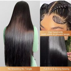 30 Inch Straight 13x6 Lace Front Wig Human Hair HD Pre Plucked 200% Density Black