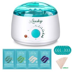 Lansley Wax Warmer Home Waxing Kit Electric Pot Heater w/ 4 Hard Wax Beans 10 Spatulas for Body Face Bikini Legs