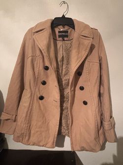 Express Camel Double-Breasted Pea Coat