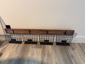 Rustic Wood and Wire Wall Organizer with 4 Baskets
