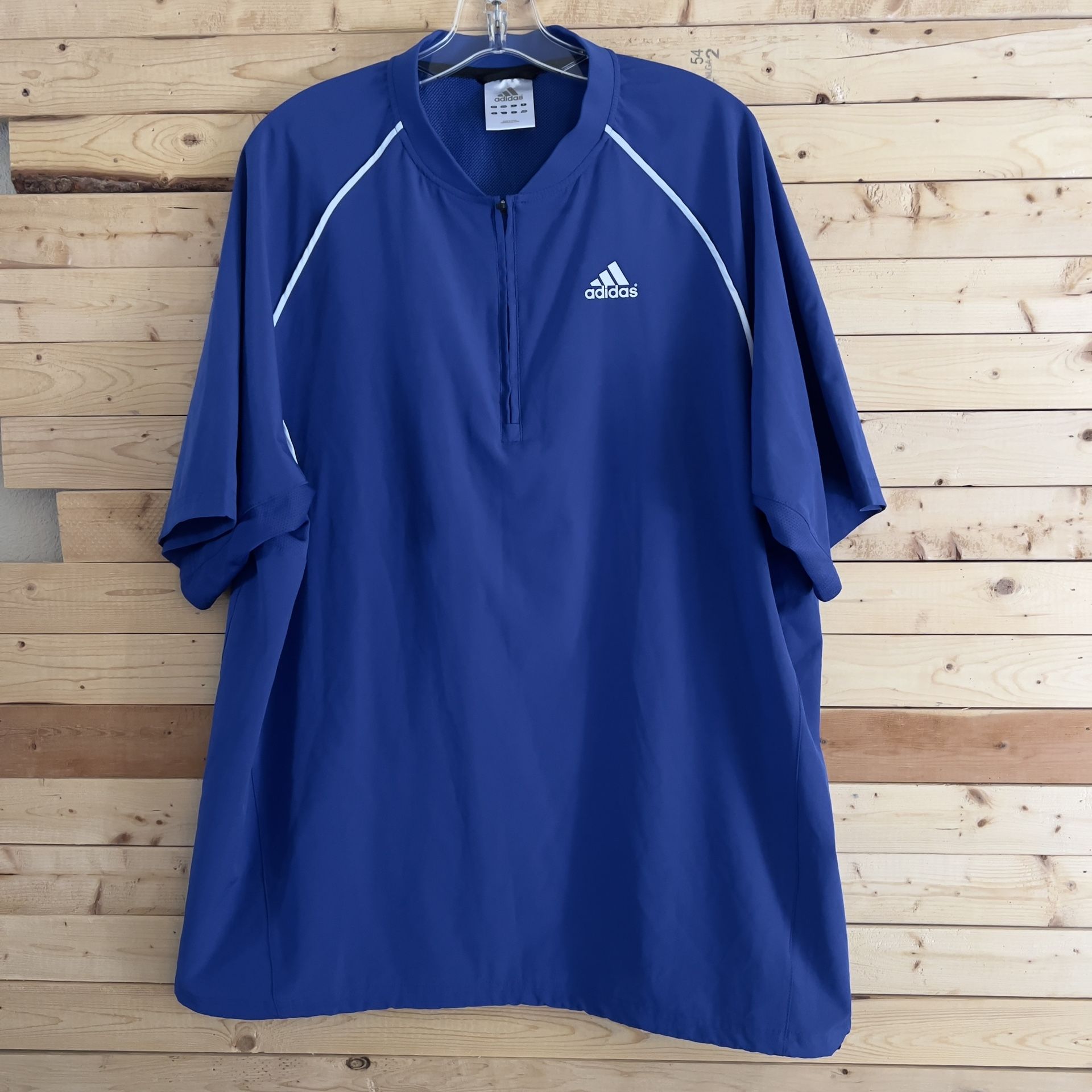 Adidas Men’s Royal Blue Spell Out Short Sleeve Half Zip Pullover Jacket size L