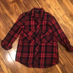 Women’s Red & Black Plaid Flannel Shirt By Zara Size Small