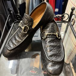 Gucci Monogram GG Logo Black Leather Loafer Men’s 9 1/2